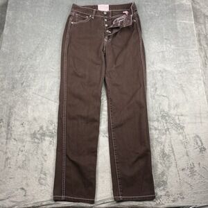 Revice Jeans Womens Sz 27 Brown Ex-Boyfriend Miss Me Contrast Stitch‎ Button Fly